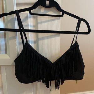 Black fringe bikini swimsuit top
